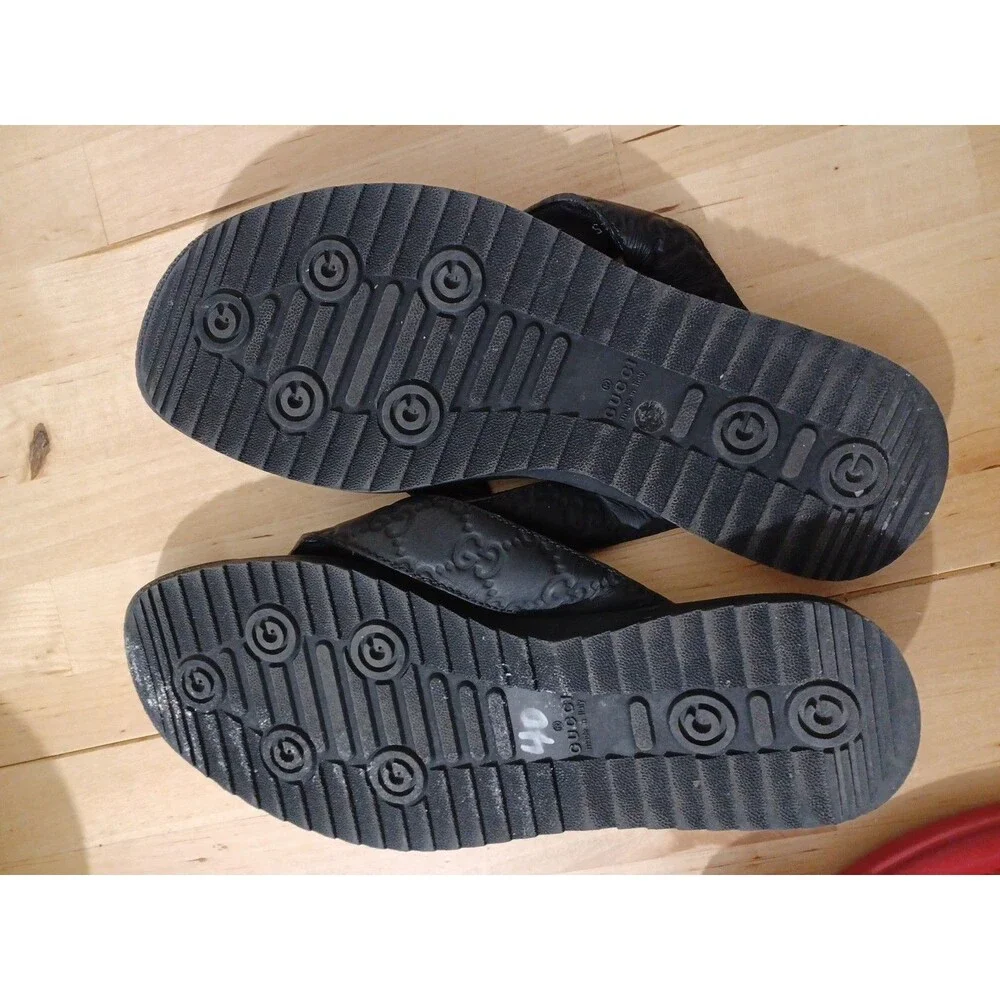 Lot Of 2 Gucci GG Black Red Leather Thong Men Sandal Slide US7.5 EU40 GUCCI/UK7G